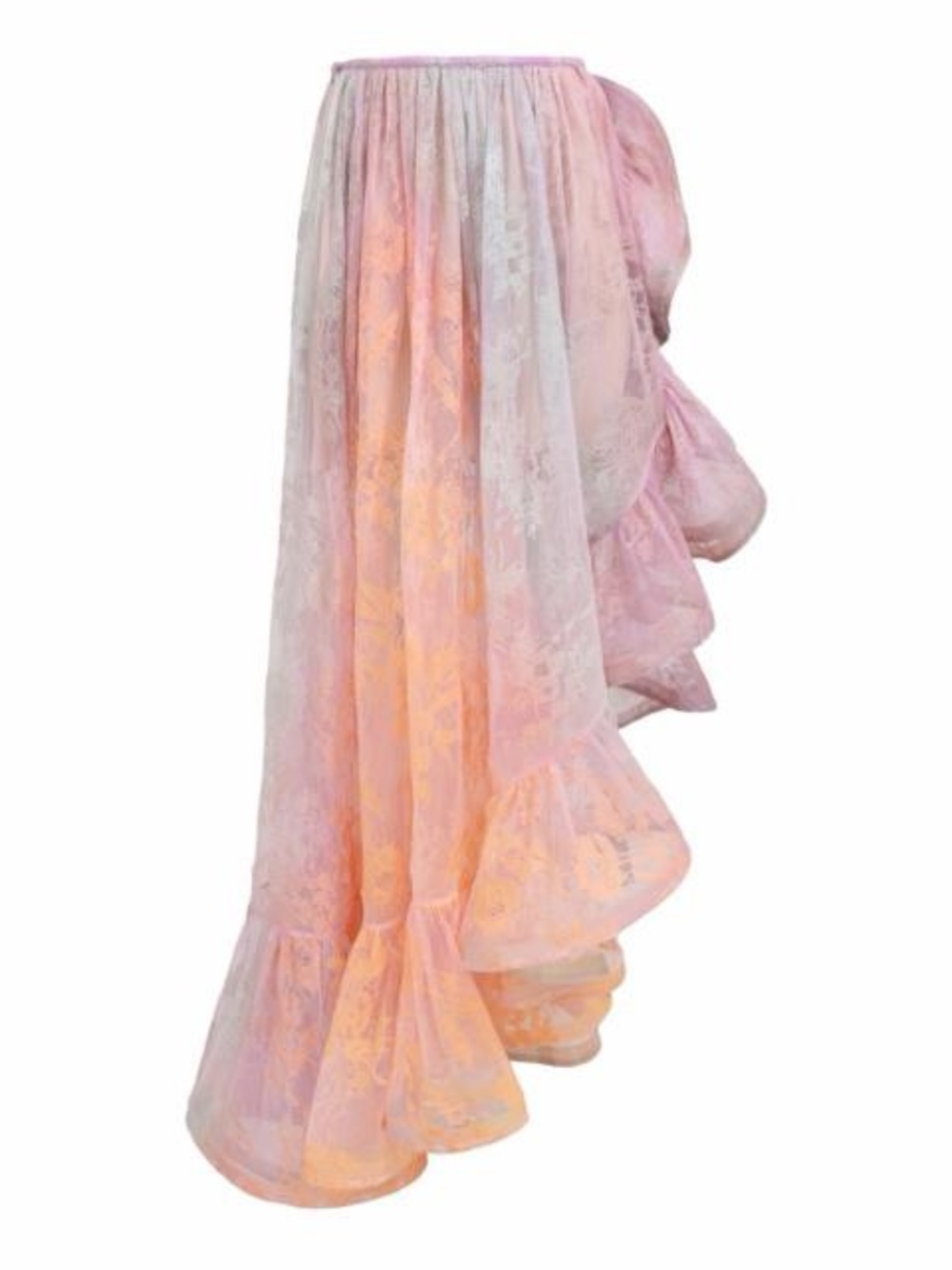 Zimmermann Pink Lace High-Low Ruffle Skirt